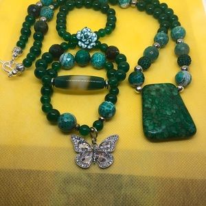 Green Agates & Jade Necklace and triple stack